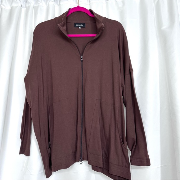 Eskandar Slope Shoulder Zip Up Sweatshirt Jacket Cotton One size Fits Most - Picture 2 of 7